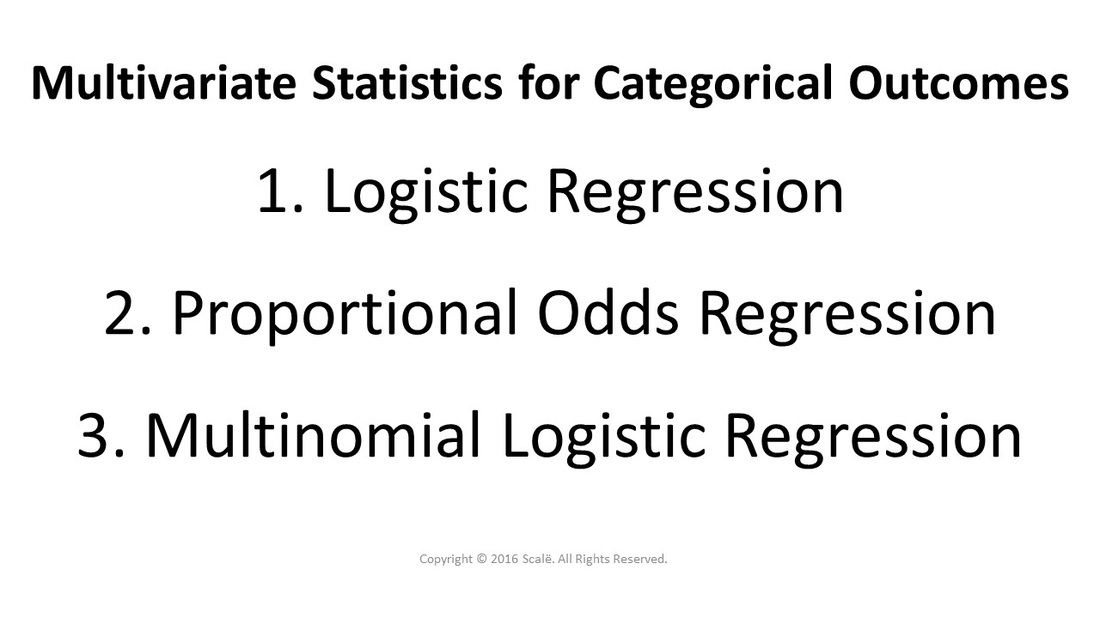 There are three multivariate statistics for categorical outcomes: Logistic regression, proportional odds regression, and multinomial logistic regression.