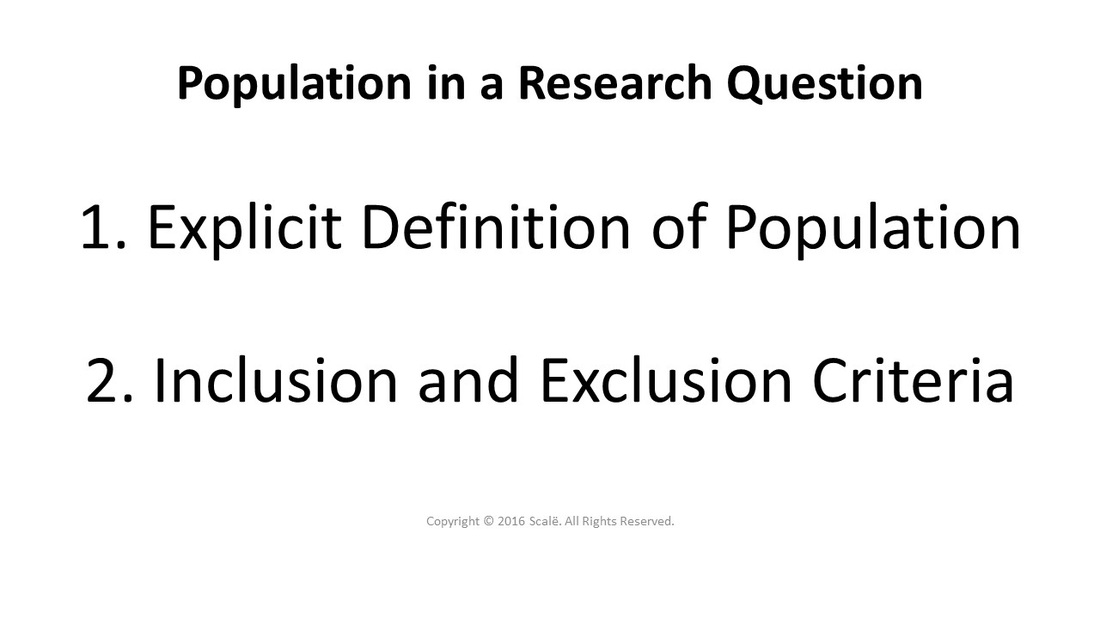 When writing a research question, there must be an explicit definition of the population that is grounded in inclusion and exclusion criteria.